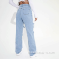 Jeans de talla grande rasgada impresa casual